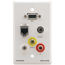 Kramer WAV-645/US(W) - Настенная панель-переходник с проходными разъемами для VGA, RJ45, стереоаудио и 3 разъемами RCA