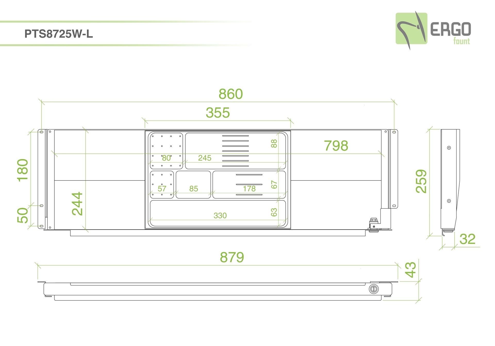 ErgoFount PTS8725W-L - Выдвижной ящик-органайзер с замком для канцелярских принадлежностей и ноутбука под стол, большой, белый