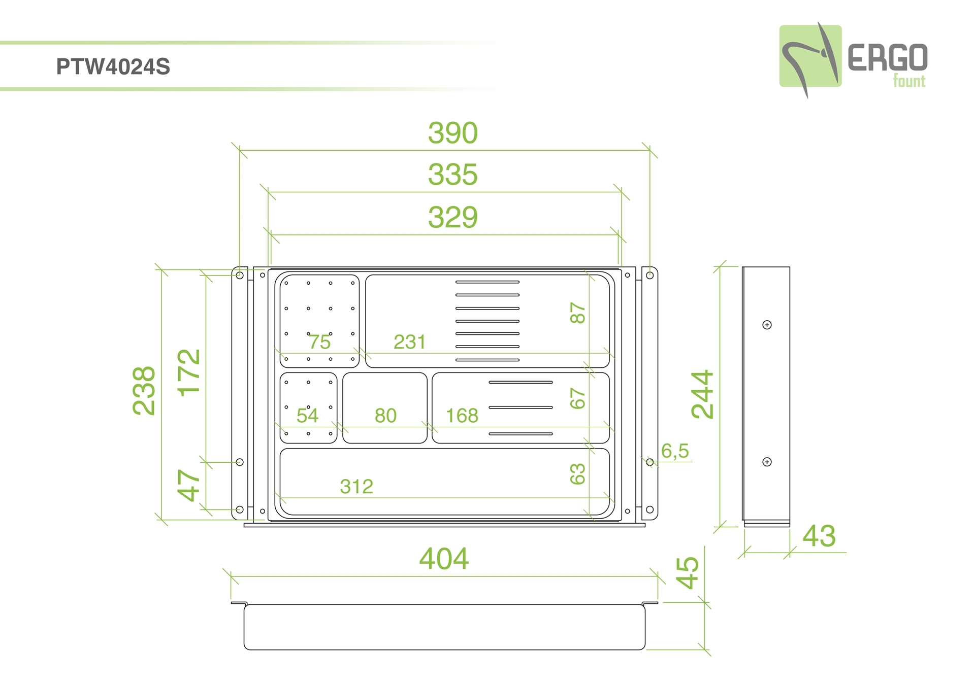 ErgoFount PTW4024S - Выдвижной ящик-органайзер для канцелярских принадлежностей под стол, средний, серебристый