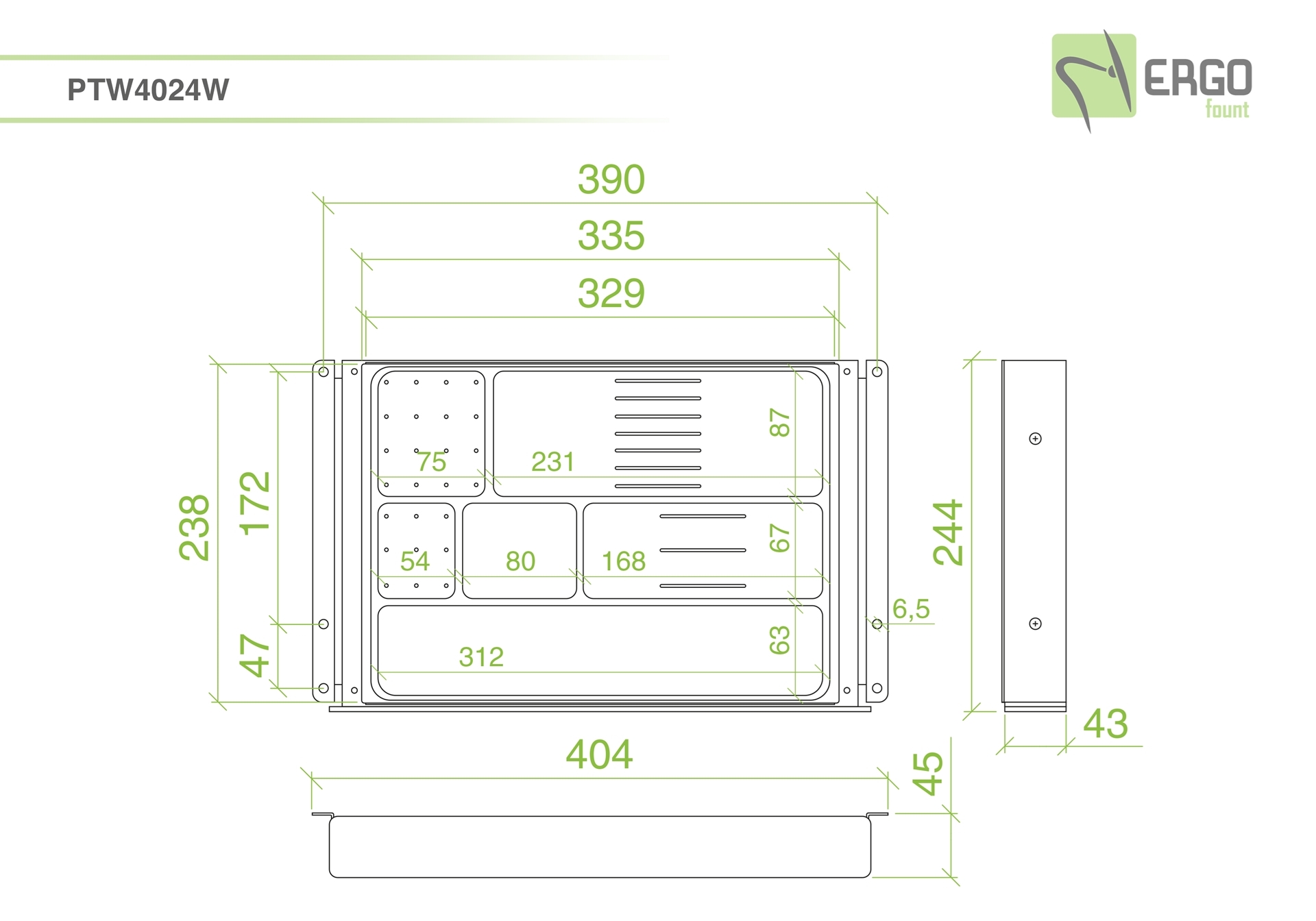 ErgoFount PTW4024W - Выдвижной ящик-органайзер для канцелярских принадлежностей под стол, средний, белый