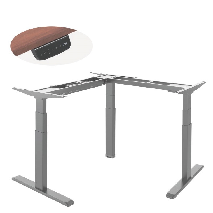 ErgoFount BSSD-10-90/S33 S - L-образное 90° основание стола для работы стоя и сидя, с электроприводом на телескопических опорах 620–1280 мм, макс. нагрузка 150 кг, серебристое