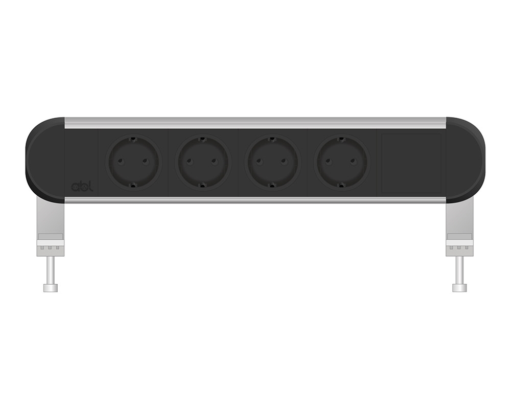 ABL 2A000407 - Настольная розеточная станция серии Chroma с 4 розетками и 1 слотом для IMP, черная с серебристым