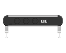 ABL 2A000321 - Настольная розеточная станция серии Chroma с 3 розетками, 2xUSB-A и 1 слотом для IMP, черная с серебристым