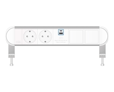 ABL 2A010211 - Настольная розеточная станция серии Chroma с 2 розеткой, 1xUSB-A, 1xUSB-C и 2 слотами для IMP, белая с серебристым