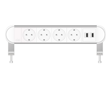 ABL 2A010420 - Настольная розеточная станция серии Chroma с 4 розетками и 2xUSB-A, белая с серебристым