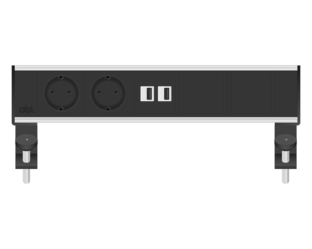 ABL 2A200218 - Настольная розеточная станция серии Flexi с 2 розетками, 2xUSB-A и 2 слотами для IMP, черная с серебристым