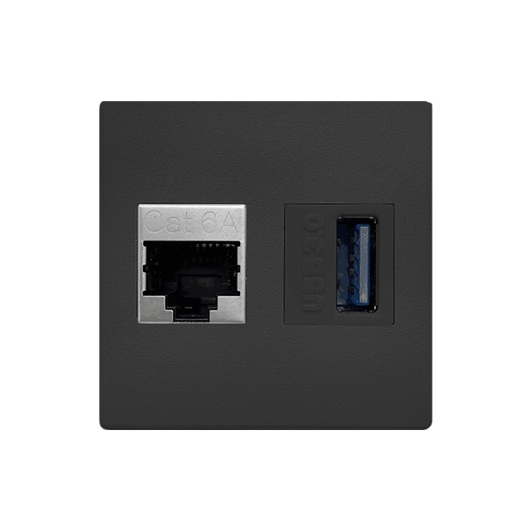 ABL 2T0010DU - Сдвоенный модуль подключения IMP 1xRJ45 Cat6A, 1xUSB 3.0, черный