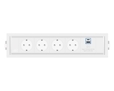 ABL 2F410403 - Встраиваемая розеточная станция серии Level с 4 розетками, 1xUSB-А и 1xUSB-C, белая c серебристым