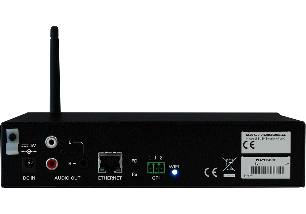 Ecler PLAYER ONE - Аудиоплеер со стереовыходом (2хRCA), Wi-Fi, Ethernet, USB, microSD, интернет-радио, DLNA и AirPlay, LCD дисплей
