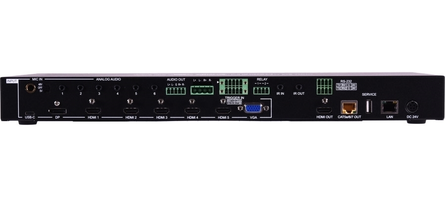 Cypress CSC-6030CVE – Масштабатор сигналов 5хHDMI, DP, USB-C, VGA, микрофонного и 6х стереоаудио в HDMI и HDBaseT 4K/60