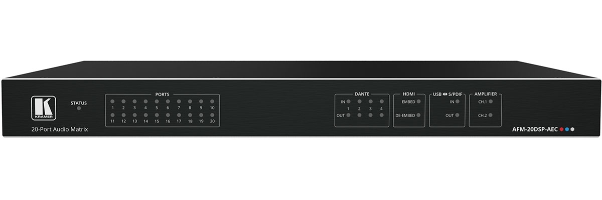 Kramer AFM-20DSP-AEC - Матричный аудиопроцессор с DSP и AEC, 20 интерфейсов с фантомным 48 В, Dante, USB
