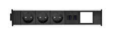 ABL 2M200309 - Розеточная станция серии Link с 3 розетками, 2xUSB-A и 1 слотом для IMP, черная с серебристым