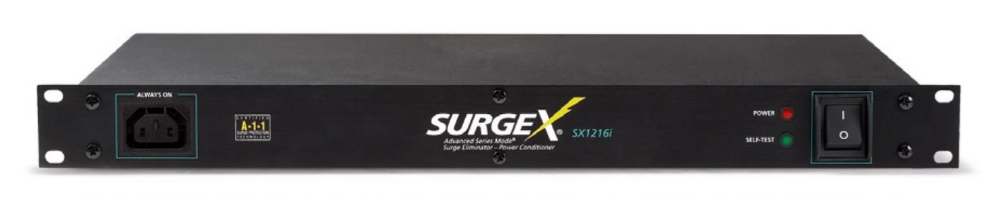 SurgeX SX-1216i - Распределитель питания на 10 выходов, 220–240 В, 16 А, монтаж в стойку, вилка CEE 7/7
