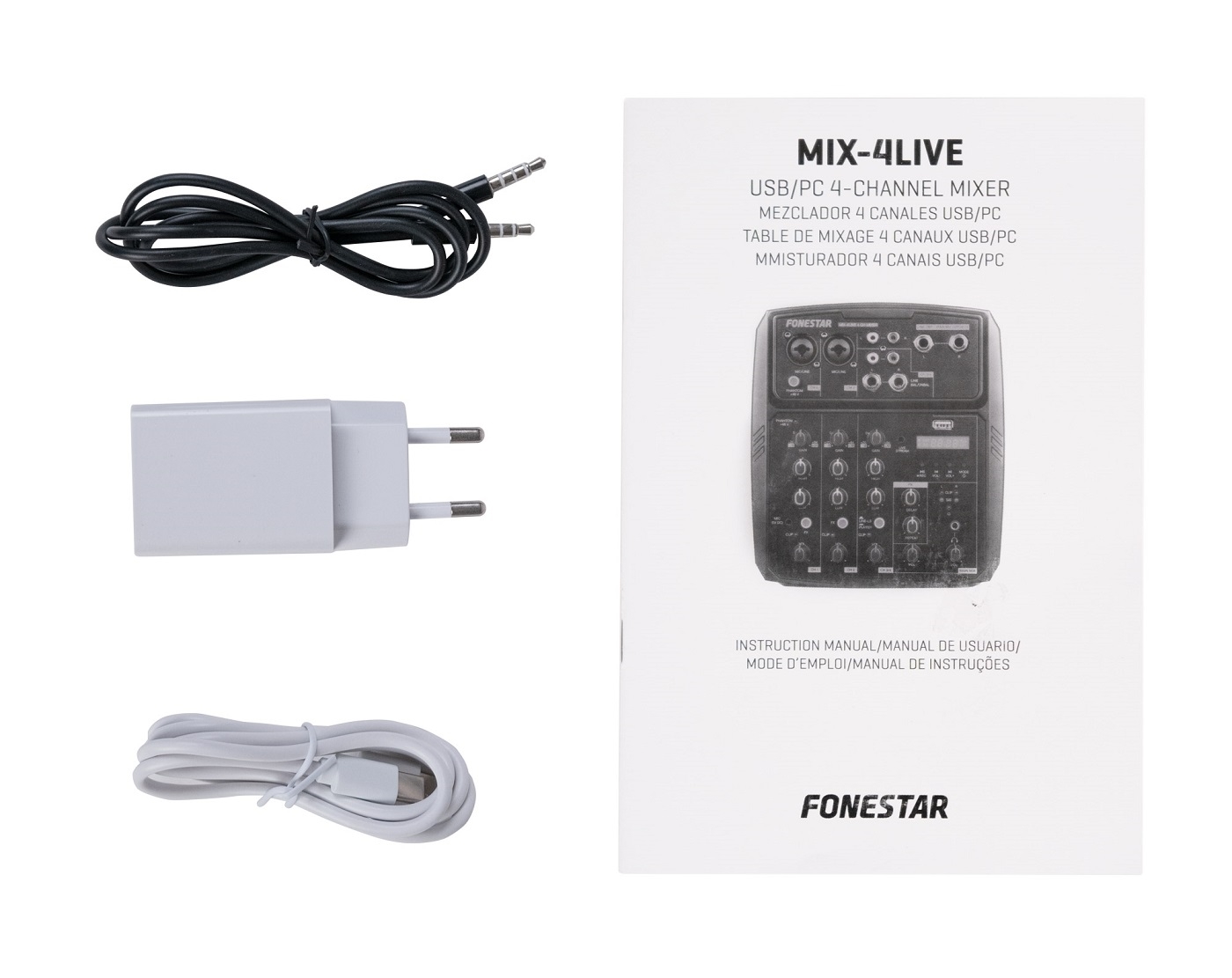 Fonestar MIX-4LIVE - 4-канальный компактный микшерный пульт с USB аудиоинтерфейсом, рекордером и процессором эффектов