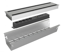 Kondator 935-K46D - Комплект розеточной станции Conference Large серии Axessline с лючком, розеточный блок 935-T5UD (5 розеток, 2xUSB-питание, 1xHDMI, 4xRJ45, 2xUSB), серебристый